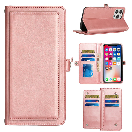 iPhone 15 Pro Max Wallet Premium PU Vegan Leather ID Multiple Card Holder Money with Strap - Rose Gold (1106180)