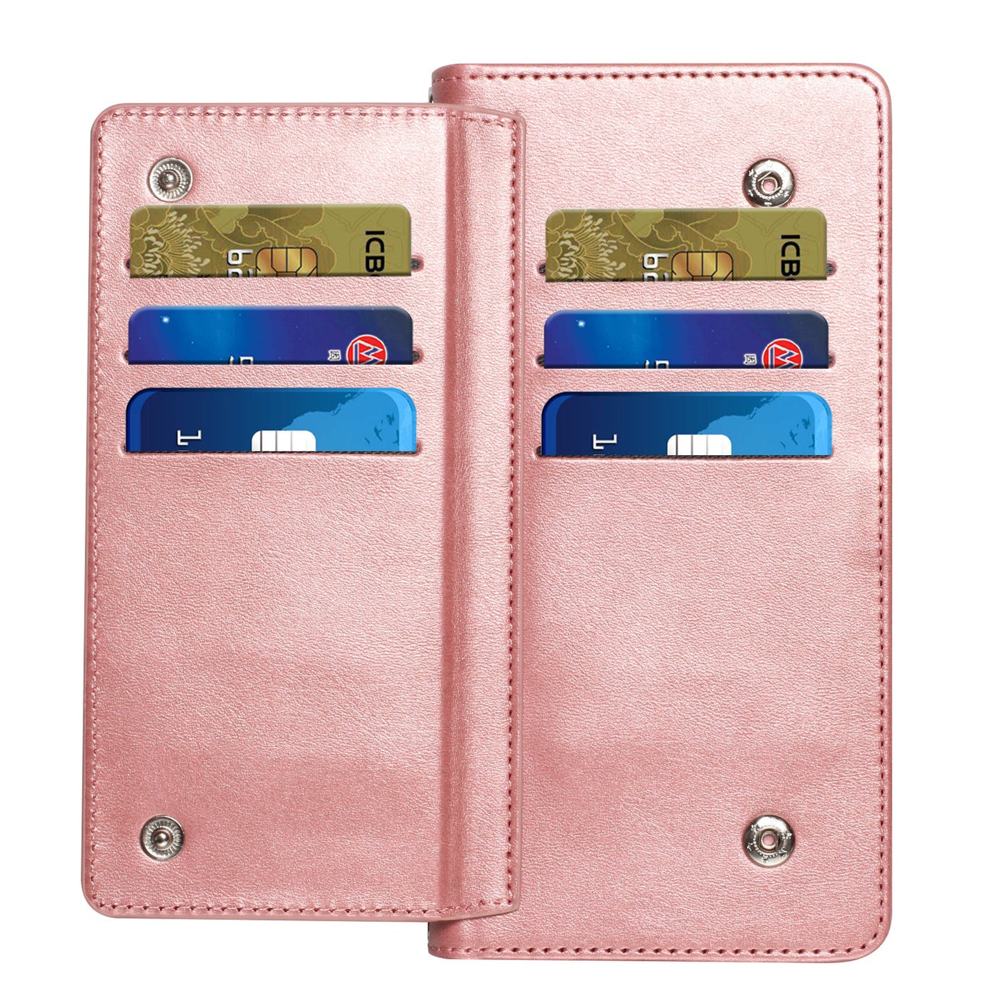 iPhone 15 Pro Max Wallet Premium PU Vegan Leather ID Multiple Card Holder Money with Strap - Rose Gold (1106180)