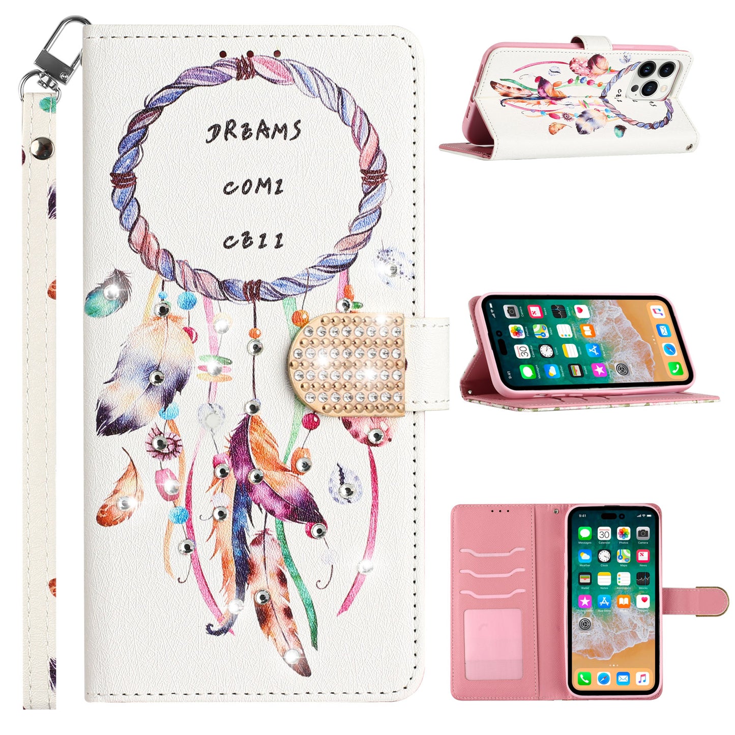 Motorola MOTO G 5G 2023 Diamond Bling Design Wallet With Lanyard Cover Case - Dreams Come True (1105828)