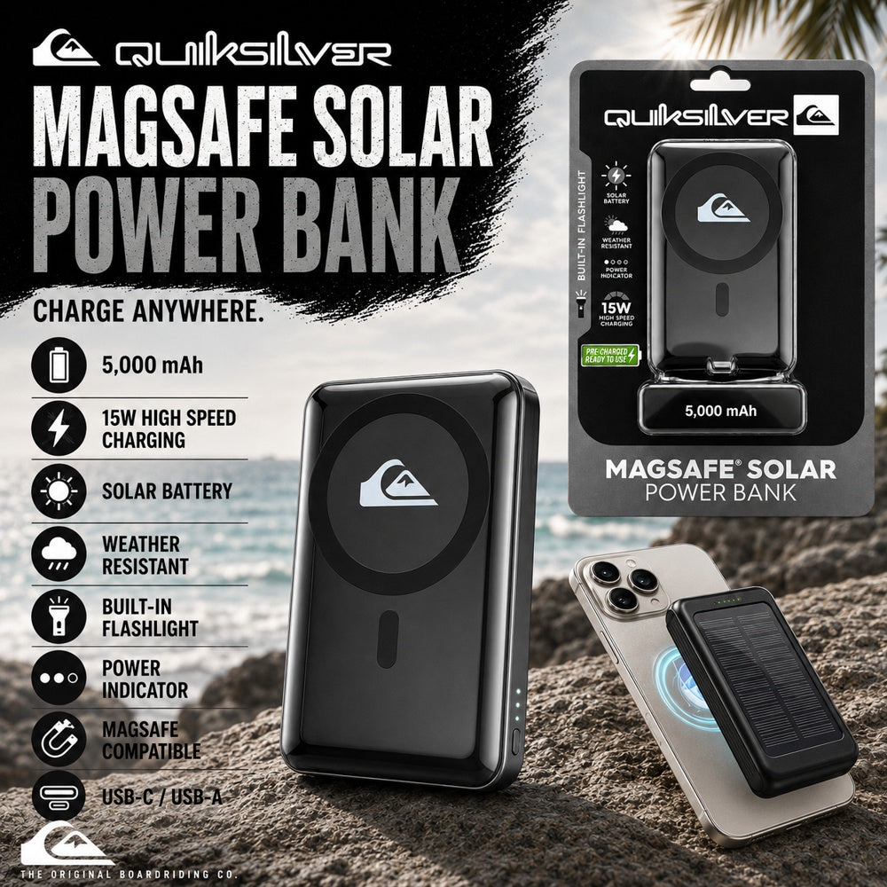 QUICKSILVER MAGNETIC SOLAR POWERBANK 15W - QK-5MSL-BK - BLACK ( 1108055) (MSRP $69.99)