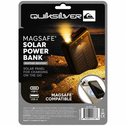 QUICKSILVER MAGNETIC SOLAR POWERBANK 15W - QK-5MSL-BK - BLACK ( 1108055) (MSRP $69.99)