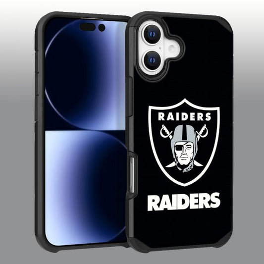 Apple iPhone 16 (6.1) - NFL Licensed Las Vegas Raiders Team Logo on Black Textured Dual Layer Case (1103114) (MSRP $44.99)