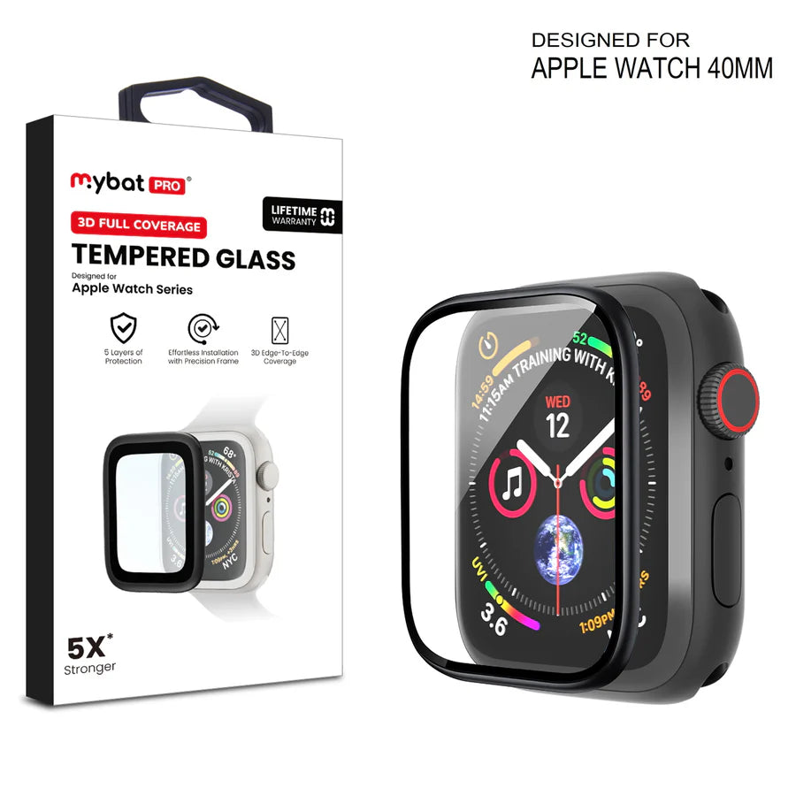 MyBat Pro 3D Full Coverage Tempered Glass Screen Protector with Installation Frame for Apple Watch SE (2022) 40mm/Watch SE 3 40mm / Watch SE 40mm - Black ( 1108029) (MSRP $39.99)