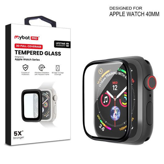 MyBat Pro 3D Full Coverage Tempered Glass Screen Protector with Installation Frame for Apple Watch SE (2022) 40mm/Watch SE 3 40mm / Watch SE 40mm - Black ( 1108029) (MSRP $39.99)
