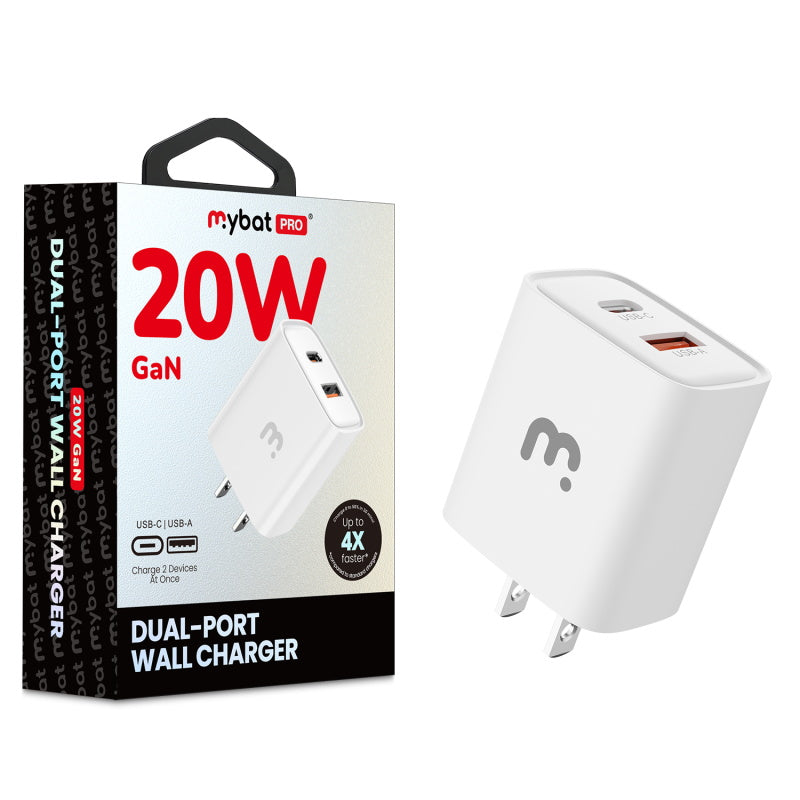 MyBat Pro 20W GaN Dual-Port Wall Charger – White  (1107567) (MSRP 39.99)