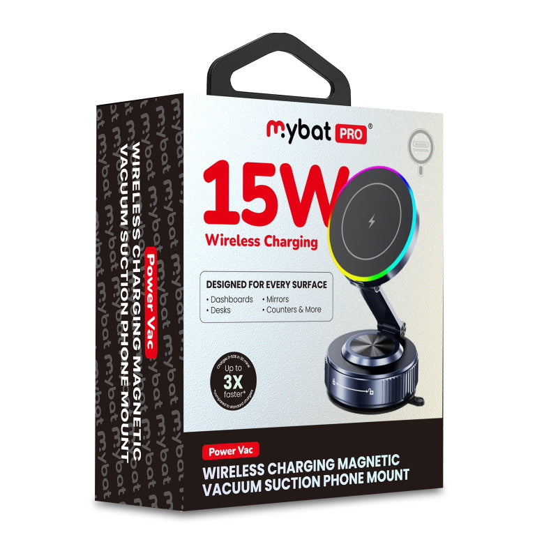 MyBat Pro PowerVac Wireless Charging Magnetic Vacuum Suction Phone Mount - Black ( 1107729) (MSRP $59.99)