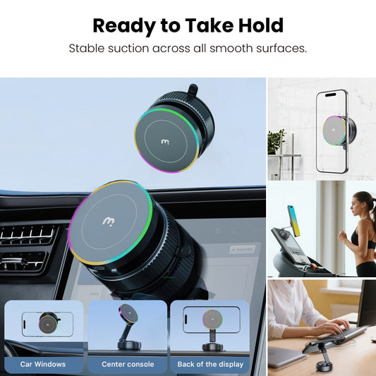 MyBat Pro PowerVac Wireless Charging Magnetic Vacuum Suction Phone Mount - Black ( 1107729) (MSRP $59.99)