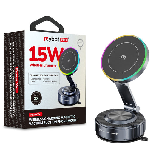 MyBat Pro PowerVac Wireless Charging Magnetic Vacuum Suction Phone Mount - Black ( 1107729) (MSRP $59.99)