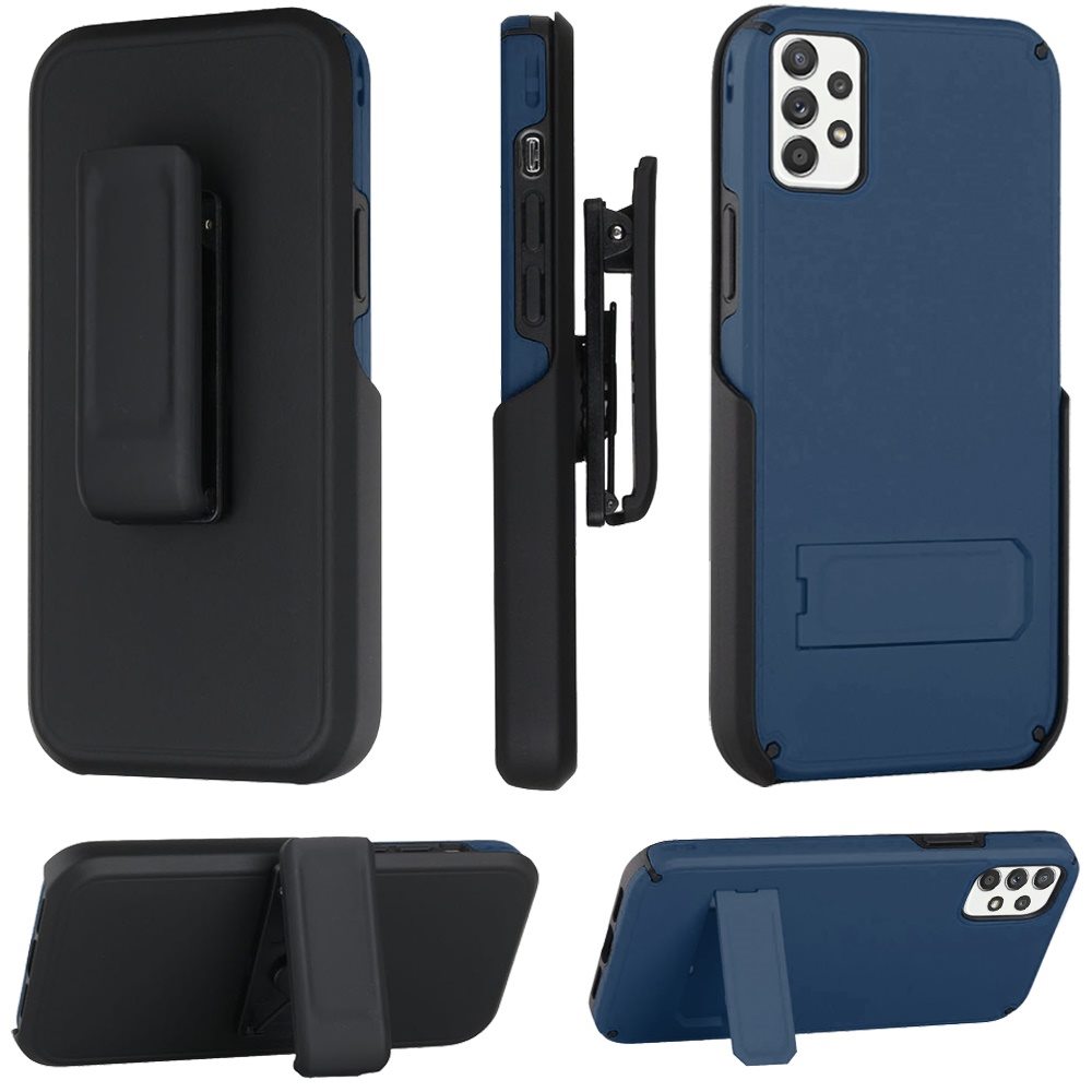 Samsung Galaxy A52 5G Rocking Holster Clip Kickstand Card Holder Case Cover - Blue (1101593)