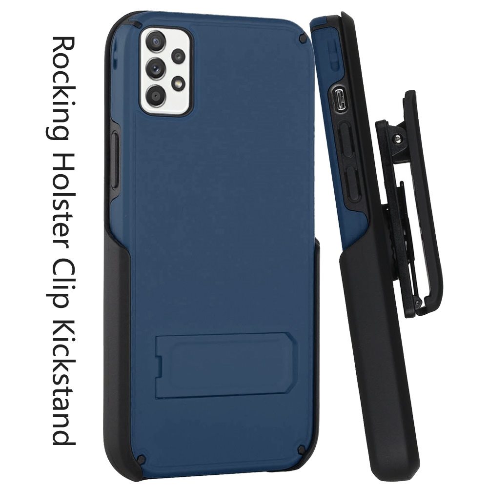 Samsung Galaxy A52 5G Rocking Holster Clip Kickstand Card Holder Case Cover - Blue (1101593)