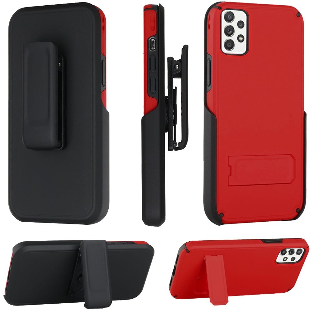 Samsung Galaxy A52 5G Rocking Holster Clip Kickstand Card Holder Case Cover - Red (1101594)