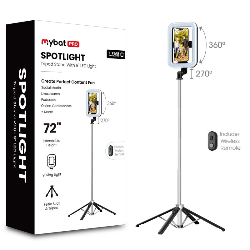 MyBat Pro Spotlight Tripod Stainless Steel Stand with LED Light – Silver (1107519)