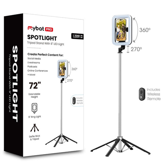 MyBat Pro Spotlight Tripod Stainless Steel Stand with LED Light – Silver (1107519)