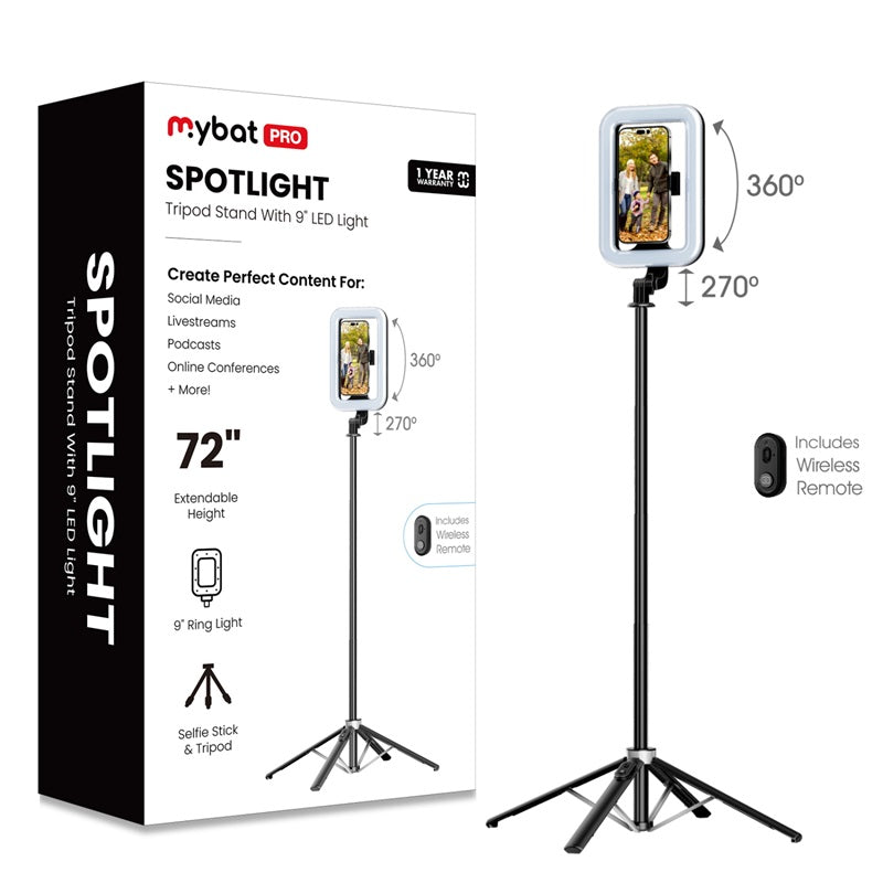 MyBat Pro Spotlight Tripod Aluminum Alloy Stand with LED Light - Black (1107518)