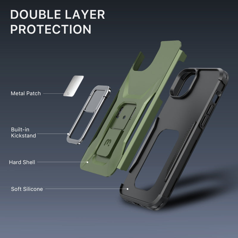 MyBat Pro Antimicrobial Stealth Series (with Stand) for Apple iPhone 16e /15/ 14 / 13 - Army Green / Black (1102746)