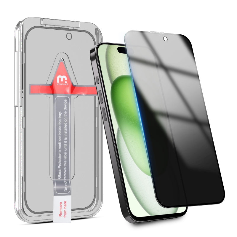 MyBat Pro Privacy Full Coverage Tempered Glass Screen Protector w/ Installation Tray for Apple iPhone 15 Plus (6.7) - Black (1106222)