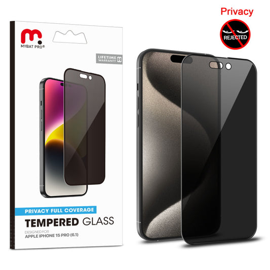 MyBat Pro Privacy Full Coverage Tempered Glass Screen Protector for Apple iPhone 15 Pro (6.1) - Black (1106139)