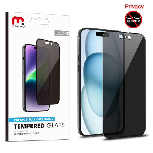 MyBat Pro Privacy Full Coverage Tempered Glass Screen Protector for Apple iPhone 15 (6.1) - Black (1106143)