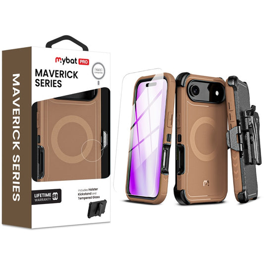 MyBat Pro Maverick Series MagSafe Case w/ Holster and Tempered Glass for Apple iPhone Air - Brown ( 1103467) (MSRP $59.99)