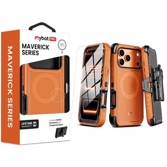 MyBat Pro Maverick Series MagSafe Case w/ Holster and Tempered Glass for Apple iPhone 18/17 Pro Max - Cosmic Orange (1108258)(MSRP $69.99)