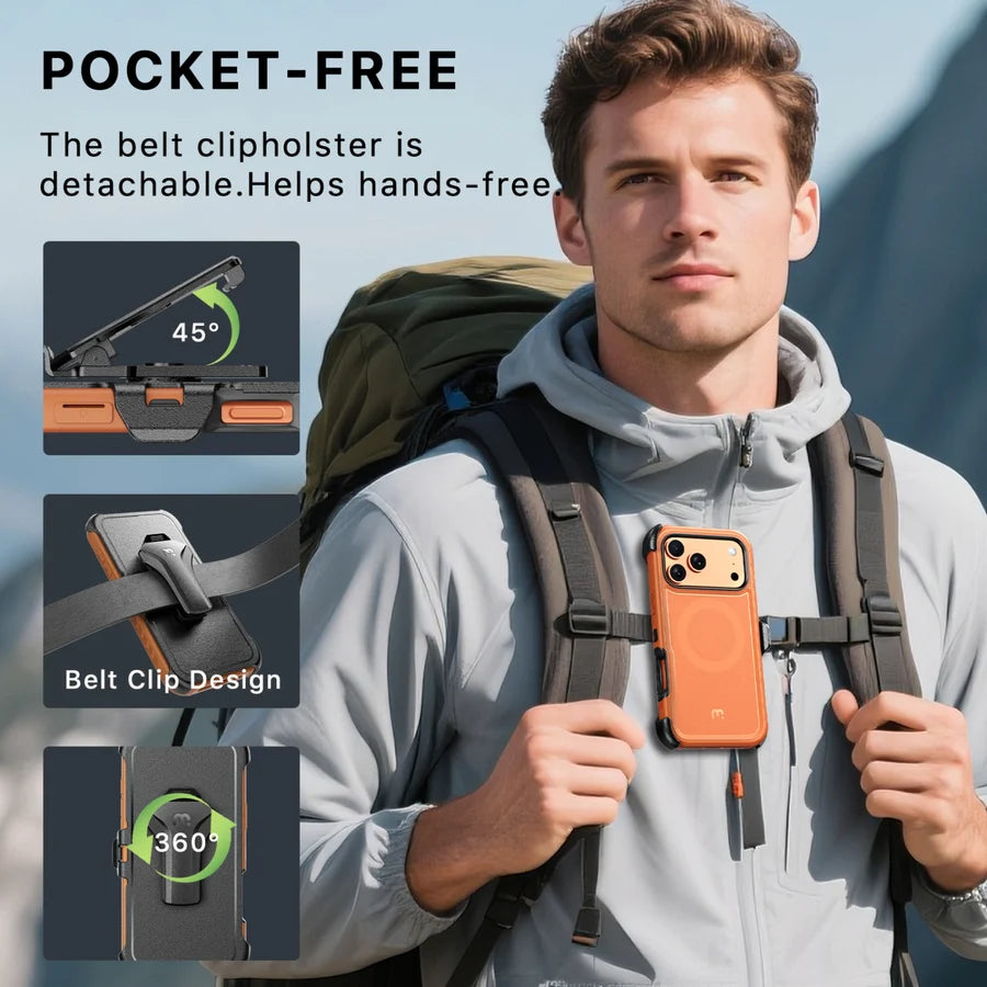 MyBat Pro Maverick Series MagSafe Case w/ Holster and Tempered Glass for Apple iPhone 18/17 Pro Max - Cosmic Orange (1108258)(MSRP $69.99)