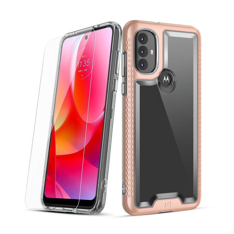 Moto G Play 2023, Moto G Pure, Moto G Power (2022) MyBat Pro Lux Series Case with Tempered Glass  - Rose Gold (1103600)