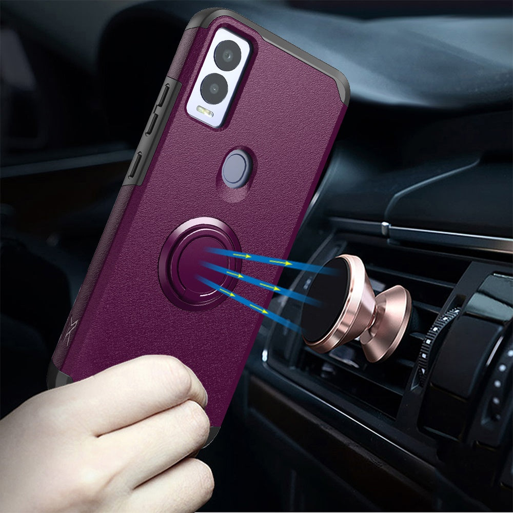 Cricket Magic 5G Tough Hybrid With Ring Stand + Tempered Glass - Dark Purple (1106035)