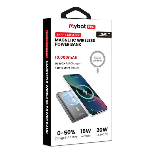 MyBat Pro 10000mAh SNAP + GO SLEEK Magnetic Wireless Power Bank - Grey Titanium  ( 1103721) (MSRP $79.99)