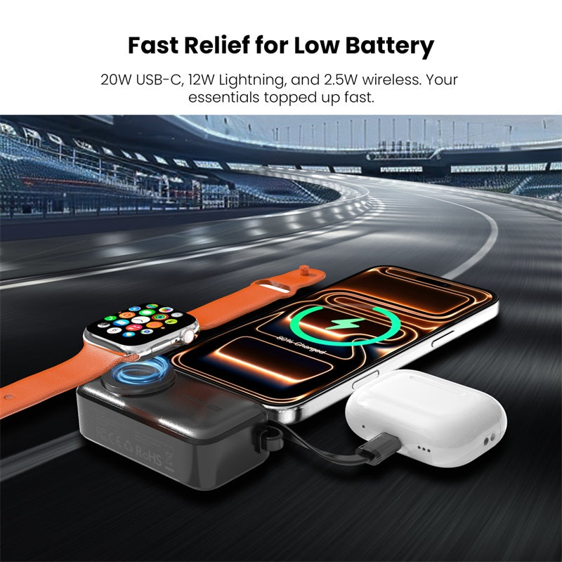 MyBat Pro Capsule 3-in-1 Power Bank with Apple Watch Charger, Built-In Cables + Kickstand - 5000 mAh - Black ( 1107594) (MSRP $69.99)