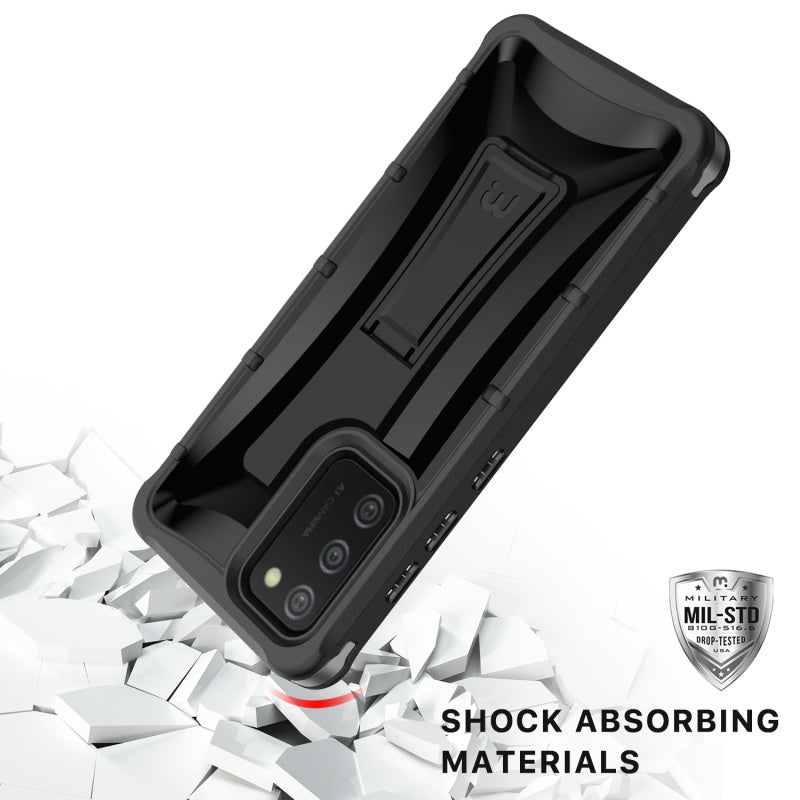 Samsung Galaxy A02s MyBat Pro Warrior Series Case with Holster and Tempered Glass - Black (1101177)