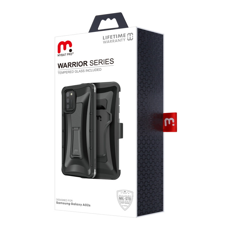 Samsung Galaxy A02s MyBat Pro Warrior Series Case with Holster and Tempered Glass - Black (1101177)
