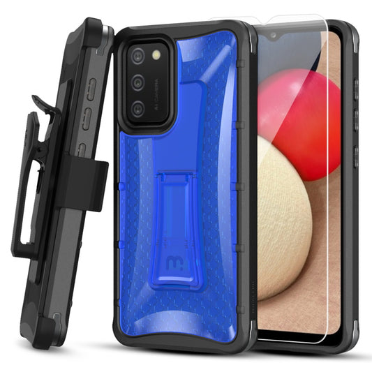 Samsung Galaxy A02s MyBat Pro Warrior Series Case with Holster and Tempered Glass - Blue (1101176)