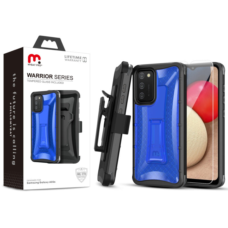 Samsung Galaxy A02s MyBat Pro Warrior Series Case with Holster and Tempered Glass - Blue (1101176)