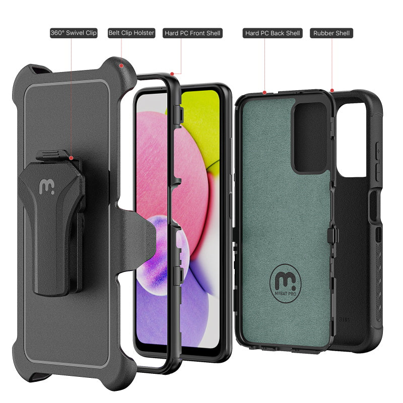 Samsung Galaxy A03S MyBat Pro Antimicrobial Maverick Series Case with Holster - Black / Black (1106896)