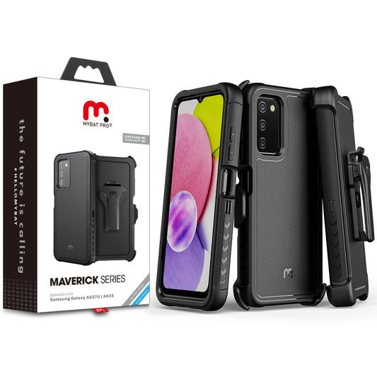 Samsung Galaxy A03S MyBat Pro Antimicrobial Maverick Series Case with Holster - Black / Black (1106896)