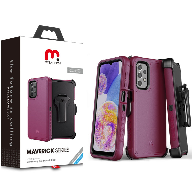 Samsung A23 5G MyBat Pro Antimicrobial Maverick Series Case with Holster - Plum / Black (1105111)