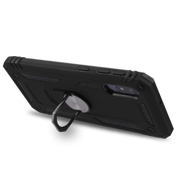 Samsung Galaxy A10E - Mybat Black/Black Anti-Drop Hybrid Protector Cover with Ring Stand (9716)