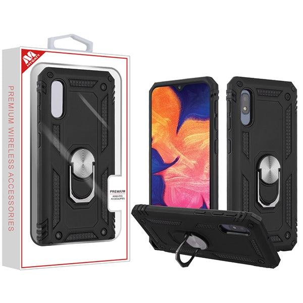 Samsung Galaxy A10E - Mybat Black/Black Anti-Drop Hybrid Protector Cover with Ring Stand (9716)
