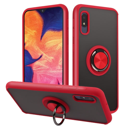 SAMSUNG Galaxy A10E - Mybat Semi Transparent Smoke Frosted/Rubberized Red Frost Hybrid Protector Cover w/Ring Stand(9727)