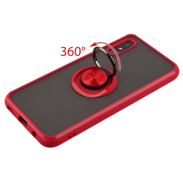SAMSUNG Galaxy A10E - Mybat Semi Transparent Smoke Frosted/Rubberized Red Frost Hybrid Protector Cover w/Ring Stand(9727)