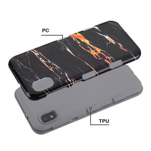 SAMSUNG GALAXY A10E- MYBAT Supreme Black Gold Marble/Iron Gray TUFF Subs Hybrid Case (9492)
