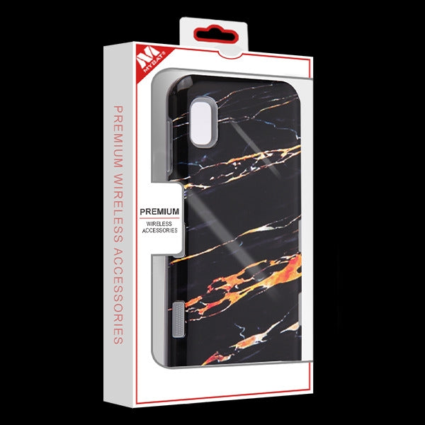 SAMSUNG GALAXY A10E- MYBAT Supreme Black Gold Marble/Iron Gray TUFF Subs Hybrid Case (9492)