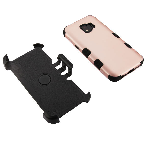 Samsung Galaxy J2 Pure / J2 Core / J2 MyBat TUFF Hybrid Phone Protector Cover w/ Black Horizontal Holster- Rose Gold/Black (735)