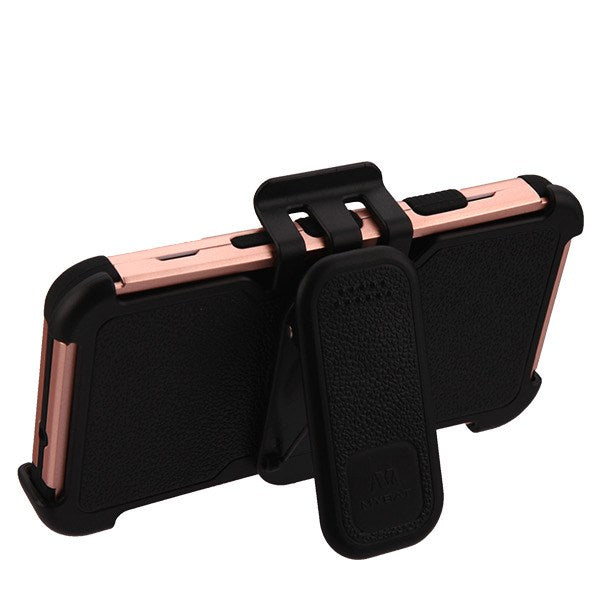 Samsung Galaxy J2 Pure / J2 Core / J2 MyBat TUFF Hybrid Phone Protector Cover w/ Black Horizontal Holster- Rose Gold/Black (735)