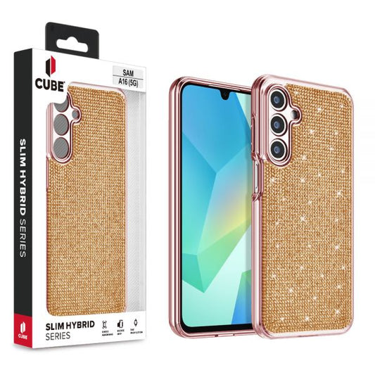 Cube® - Samsung Galaxy A16 5G - Full Bling 3D Rhinestone Crystal Back Cover with Shiny Rose Gold Chrome Durable TPU Bumper in Cube Retail Box (1103067) (MSRP 39.99)