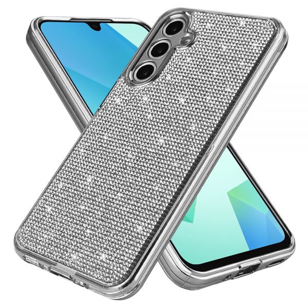 Cube® - Samsung Galaxy A16 5G - Full Bling 3D Rhinestone Crystal Back Cover with Shiny Silver Chrome Durable TPU Bumper in Cube Retail Box (1103068) (MSRP 39.99)