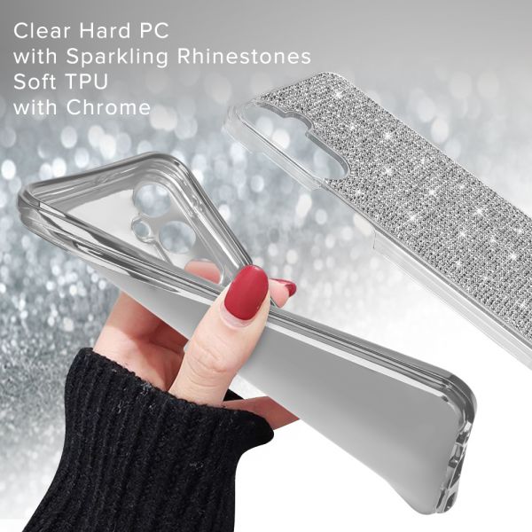 Cube® - Samsung Galaxy A16 5G - Full Bling 3D Rhinestone Crystal Back Cover with Shiny Silver Chrome Durable TPU Bumper in Cube Retail Box (1103068) (MSRP 39.99)