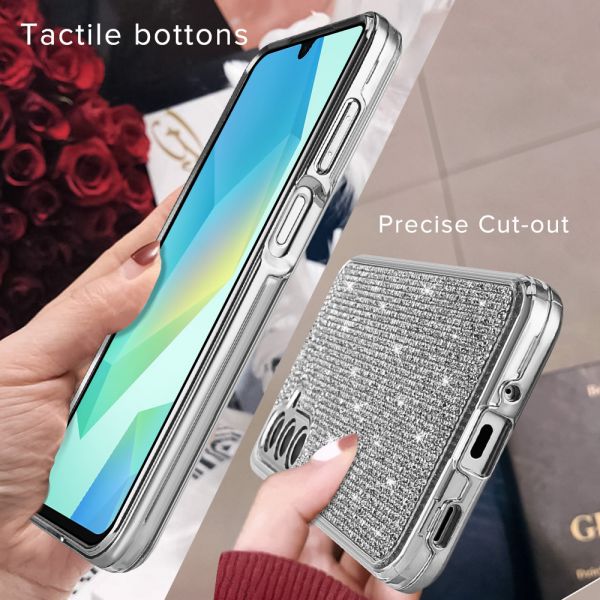 Cube® - Samsung Galaxy A16 5G - Full Bling 3D Rhinestone Crystal Back Cover with Shiny Silver Chrome Durable TPU Bumper in Cube Retail Box (1103068) (MSRP 39.99)