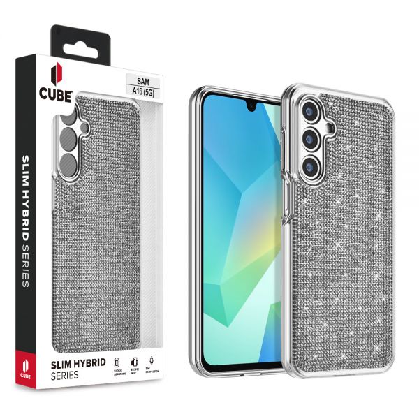 Cube® - Samsung Galaxy A16 5G - Full Bling 3D Rhinestone Crystal Back Cover with Shiny Silver Chrome Durable TPU Bumper in Cube Retail Box (1103068) (MSRP 39.99)