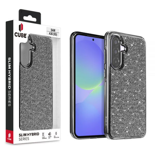 Cube® - Samsung Galaxy A36 5G - Full Bling 3D Rhinestone Crystal Back Cover with Shiny Black Chrome Durable TPU Bumper in Cube Retail Box (1103072) (MSRP 39.99)